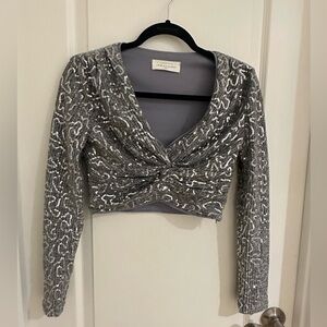American Threads Silver Sequin Crop Top Sz S
